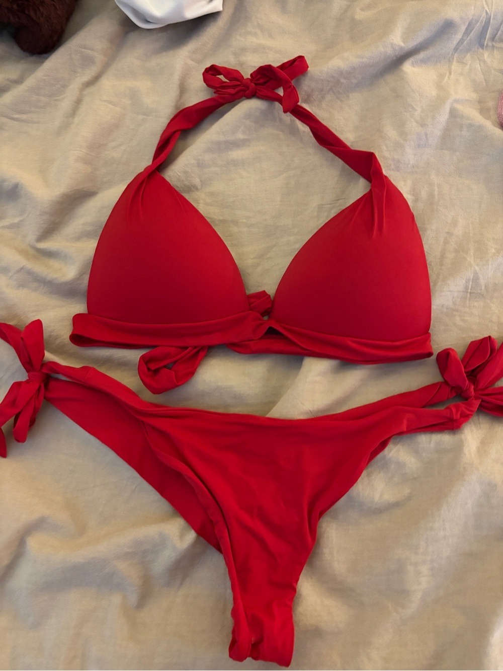 Red Tie-Side Triangle Bikini Set